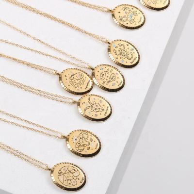 China CLASSIC Tarnish Free Minimalist PVD Plated Gold Finish Wholesale 12 Zodiac Necklace Stainless Steel Pendant Jewelry Sets for sale