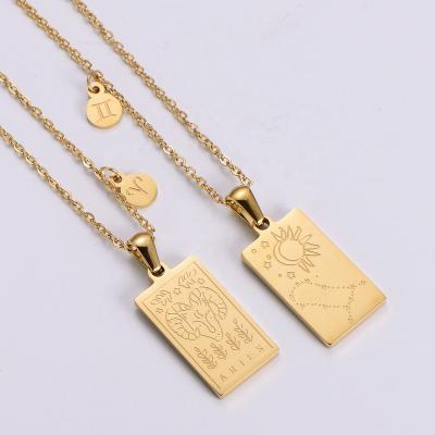 China Women's Letter Logo Custom Tarnishes Lead Free Nickel Free 18k Non Bling Jewish Sign Luxury Square Stainless Steel Gold Plated Zodiac Necklace Charm Pendant for sale