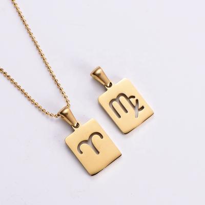 China Women Letter Logo Tarnishes Custom Lead Free Nickel Free 18k Non Bling Stainless Steel Gold Plated Zodiac Sign Necklace Charm Vertical Pendant Jewelry for sale