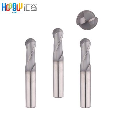 China HRC65 Steel Ball Nose End Mill HRC65 2 Flute Carbide Tungsten CNC R Steel Milling Tools With 50mm Ball Nose End Mill for sale