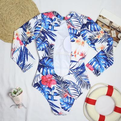 China JSNA004 Women Breathable Breathable Long Sleeve Backless Swimsuit Surfing Floral Print One Piece Swimwear Swimwear Small for sale