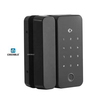 China New App Bluetooth Smart Security Fingerprint Aluminum Alloy Glass Frameless Glass Electronic Door Lock Digital Sliding Door Lock for sale