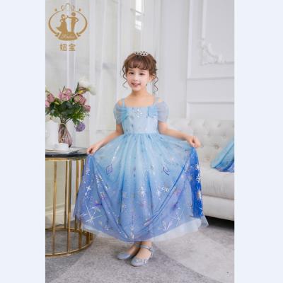 China Anti-wrinkle flower preppy style 110-150 cm elsa jewelry blue frozen princess Cinderella girls dresses for sale