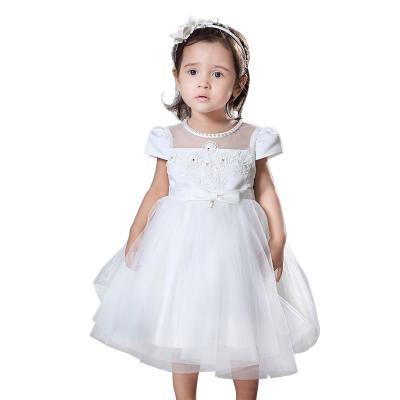 China Anti-Static Free Shipping! Applique Agile Wholesale Beading Flower With Bow Sash Organza Baby Dress Kids Clothing for sale