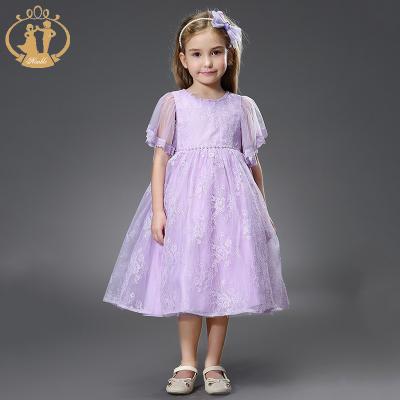 China 2020 New Style OEM Dress Wholesale Purple Nimble Lace Regular Puffy Bridesmaid Dress for sale