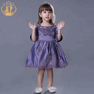 China Latest Design Half Lantern Sleeve Baby Dresses Anti-Static Party Wear Babies Party Wear Dress 1yr 2yr 3yr 4yr Wear for sale