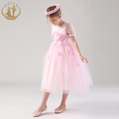 China 2020 Best Selling 100% Polyester Nimble Color Baby Dress Breathable Pink Evening Ball Gowns With Flower for sale