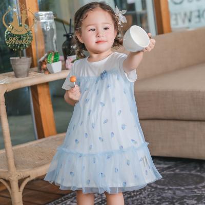 China Beautiful Strawberry Anti-wrinkle Pattern Organza Cotton Soft Casual Dress Babies Comfortable Dress for sale