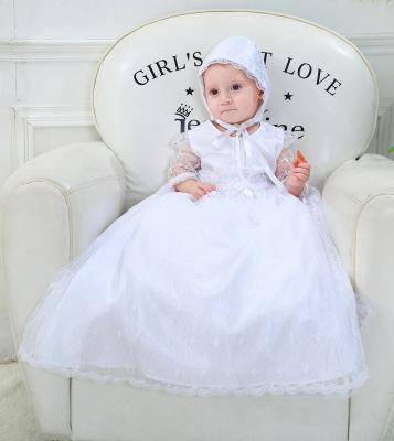 China 2020 Agile Floral Embroidered Anti-wrinkle Lace Long Sleeve Baby Baptism Dress With Hat Baptism Dress Infant for sale