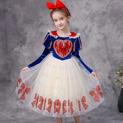 China New Design Polyester Ball Gown Cosplay Party Costume Cinderella Princess Dress For Kids Girl's Blue Princess Snow White Dress for sale