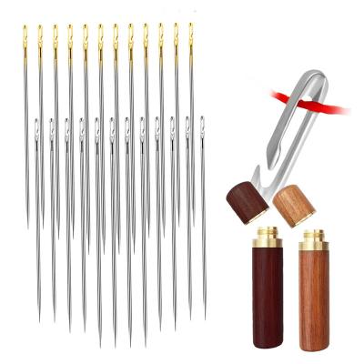 China Hand Sewing Household 12pcs Stainless Steel Hand Sewing Needle Blind Self Threading Needles With Needle Wooden Case for sale