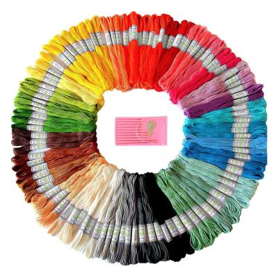 China 100pcs Cross Stitch Sewing Thread with 10pc Embroidery Needles Floss Skeins DIY Craft Bracelet Embroidery Sewing Braided Thread for sale