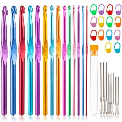 China 37PCS Metal Handle Crochet Needles Aluminum Sewing Crochet Hooks Set for Knitting Weave Sewing with Stitch Markers Big-eye Needles for sale