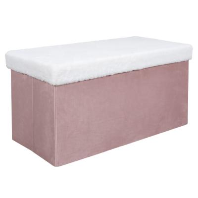 China Space Saving Foldable Velvet And Faux Fur Folding Storage Stool Bench Double Seats for sale