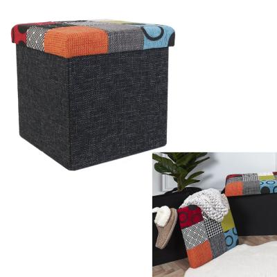 China Folding Patchwork Space Saving Small Patchwork Storage Stool Bench for sale