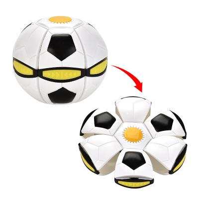 China Eco-Friendly Kids Spinning Disc UFO Globe Bola Deformed Bouncing Flat Ball Magic Saucer Led Lights Flying Toy Balls for sale