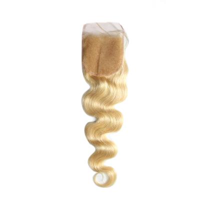 China Silky Straight Wave Pre Plucked Brazilian Raw Blonde Unprocessed Virgin Human Hair 613 Lace Closure for sale