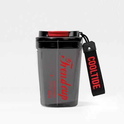 China 2022 New Clear Acrylic Reusable Plastic Custom Stocked Coffee Mugs Printing Portable Coffee Mug Cup With Strap for sale