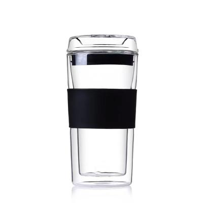 China Hot Selling Clear Glass Mug Viable Logo Borosilicate Coffee Mug Custom Made 340ML Double Wall Heat Resistant for sale