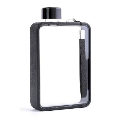 China Custom Logo 380ml 13oz Bpa Free Fashion Clear A5 Plastic Water Bottle Travel Eco-friendly Flat Flask for sale