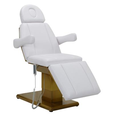 China Luxury white leather massage electric 3 motor massage table base stainless steel facial bed for spa beauty shop for sale