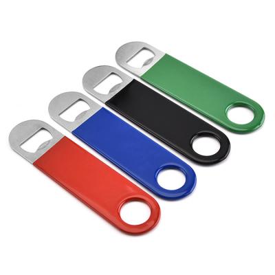 China Cheap Promotion Gifts Stainless Steel Opener Custom Bar Blade Customized Brand White Flat Beer Bottle Opener Black for sale