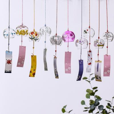 China Japan Home Decors Birthday Gift Small Romantic Glass Wind Bells Japanese Style Pendant Flower Wind Chimes for sale