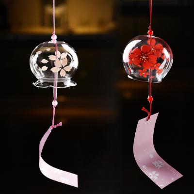 China Japan Gifts Flower Pattern Japanese Style Glass Promotional Wind Bells Craft Hanging Wind Bell for sale