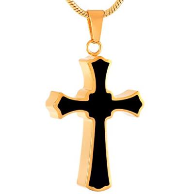 China CLASSIC Fade Gold 316L Stainless Steel Black Enamel Cross Keepsake Ash Jewelry Ever for sale