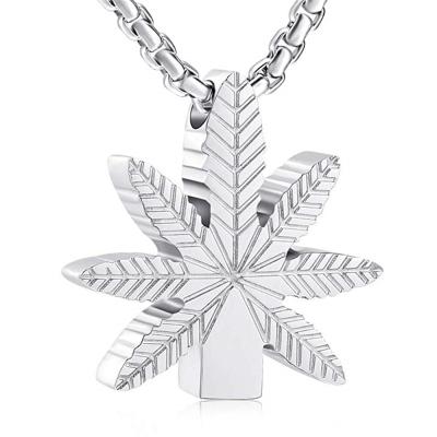 China CLASSIC Marijuana Leaves Stainless Steel Cremation Jewelry Urn Necklace For Ashes for sale