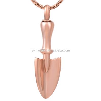 China CLASSIC Rose Gold Shovel Shape Stainless Steel Cremation Pendant For Ash Fashion Funeral Casket Necklace for sale