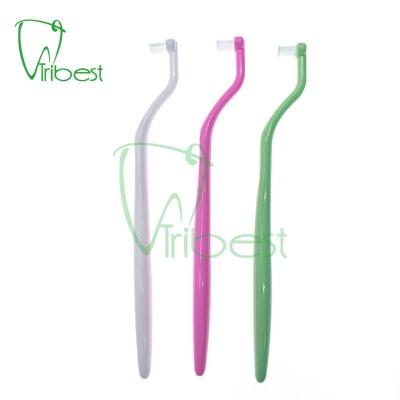 China PP Tribest Folded Pack Single Head Orthodontic Toothbrush Soft Stiffened Dental Bonding Brush L Shape Single Tuft Brush for sale