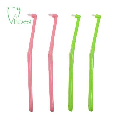 China Disposable Tribest Two Color Bristle Bristle Toothbrush Nylon Soft Single Head Pack L Shape Orthodontic Toothbrush For Braces for sale