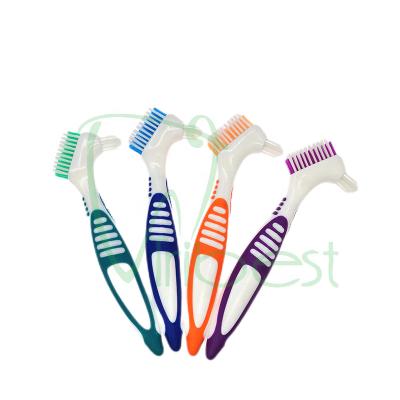 China Tribest Patented Tribest Patented OEM Plastic Colored Double Head Hard Bristle Nylon Denture Brush for sale