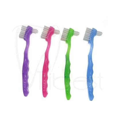 China Tribest Patented Tribest Patented OEM Plastic Colored Double Head Hard Bristle Nylon Denture Brush For Denture Cleaning for sale