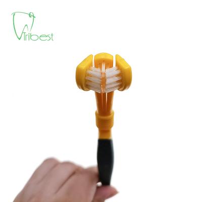 China Tribest Multi Viable Non-Slip Head Handle Toothbrush Plastic Wholesale Bulk Three Sided Pet Cat Dog Toothbrush for sale