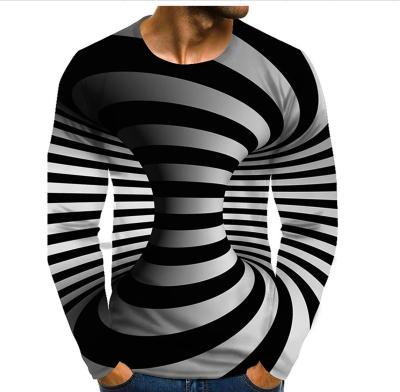 China Anti-wrinkle vortex 3D three-dimensional pattern printing long sleeve T-shirt men and women style casual 3D printing long sleeve top for sale