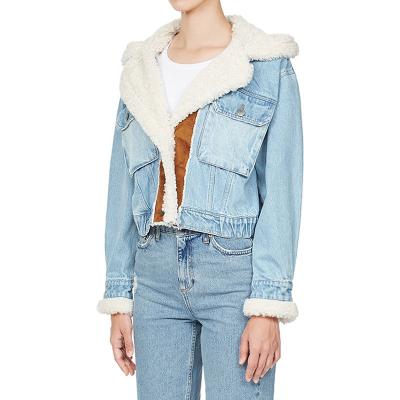 China TWOTWINSTYLE Anti-wrinkle Hoodie denim patchwork PU Faux Fur Hit Color Jackets Outerwear for sale