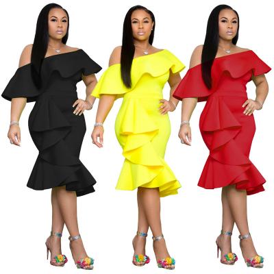 China 20220European and American fashion envelope chest lotus leaf collar irregular dress dresses Amazon hot sale women's dress for sale