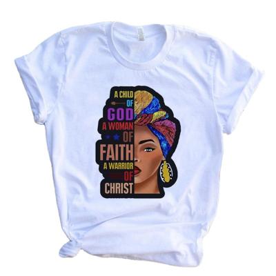 China 2022 New Vintage Women's T-shirt Fashion Casual Feminism Cartoon African Print Women's Short Sleeve Queen T-shirt for sale