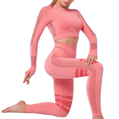 China Fast Delivery Logo Breathable Long Sleeve Custom Workout Top Woman Sweated Breathable Seamless Warm Yoga Pants Set for sale