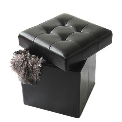 China HStex Wholesale Black Leather Square Stool Furniture PVC High Quality Home Foldable Shoe Stool With Storage for sale