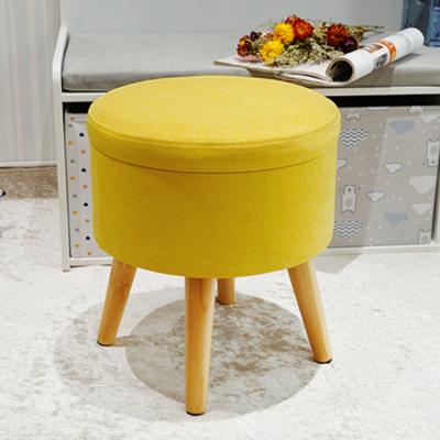 China HStex Modern Home Furniture Wholesale Attractive Round Velvet Fabric Storage Stool With Wooden Legs Ottoman Yellow for sale