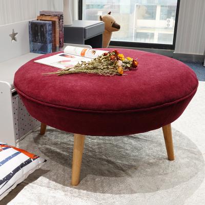 China Customized Removable Cover Enjoy Popularity Big Stool Big Round Seat Ottoman Chair Fabric Pouf With Wood Legs for sale