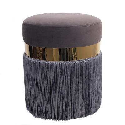 China High Quality Gold Round Stools Designer Velvet Furniture RTS Living Room Modern Seated Ottoman Cushion Stool With Tassels for sale