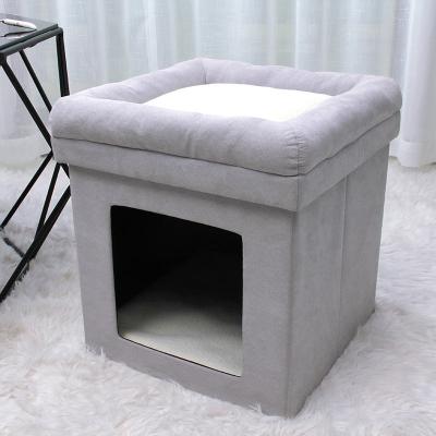 China Custom Viable Square Folding Decorative Folding Storage Stool Home Cloth Storage Stool Box for Pet House for sale