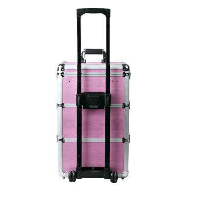 China Makeup Train Case, 3 in 1 Professional Rolling Makeup Trolley Case Jewelry Cosmetic Storage Case (Pink) for sale