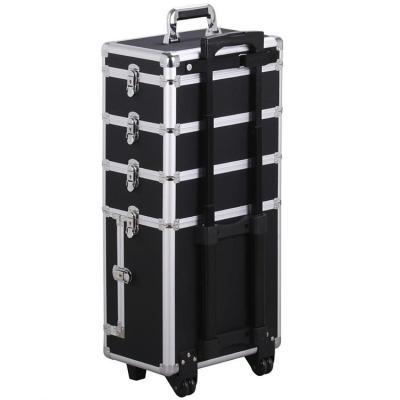 China Professional Aluminum Makeup Train Case Organizer Interchangeable Cosmetic Rolling Train Trolley case for sale