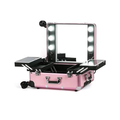 China OEM/ODM trolley lighted makeup beauty cosmetic train case for makeup artist makeup storage organizer for sale