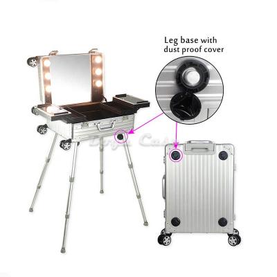 Chine Professional Styling Makeup Artist Large Size Rolling Trolley Lighted Cosmetic Makeup Case with Speaker à vendre